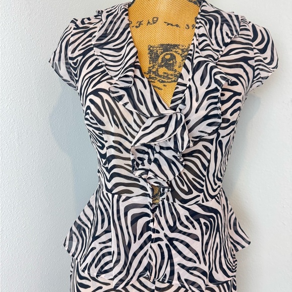 Victoria’s Secret SET Y2K Zebra Print Ruffle Pajama Set Sheer Lounge Pants top S - Picture 10 of 10